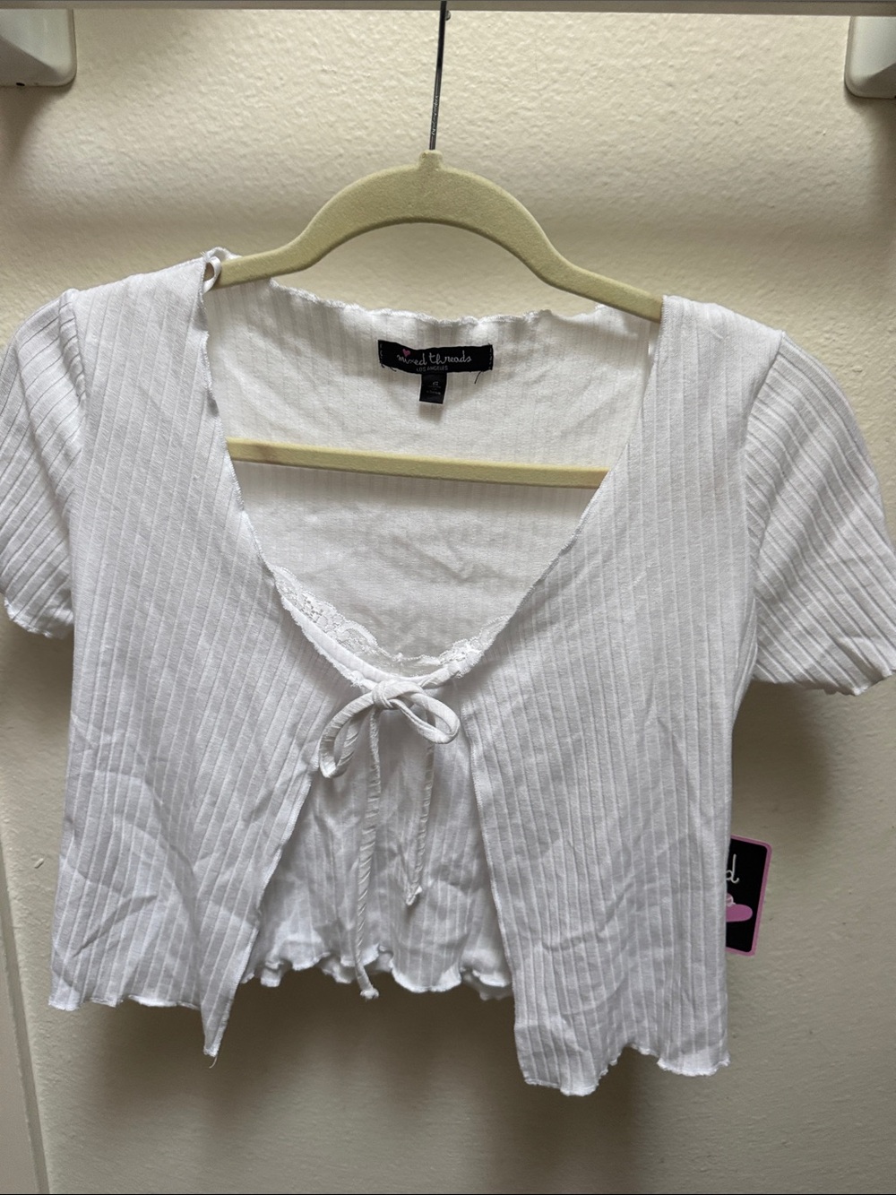 wild fable White Ribbed Tie-Front Crop Top